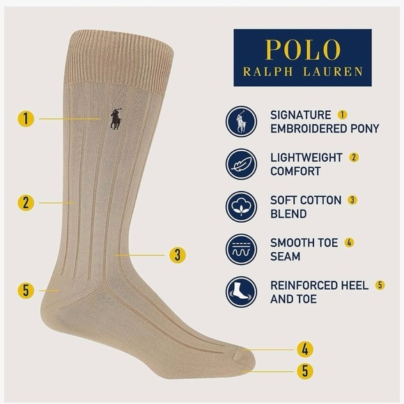 NWT!Polo by Ralph Lauren Dress Socks 3 Pack Ribbed Crew - Picture 2 of 5